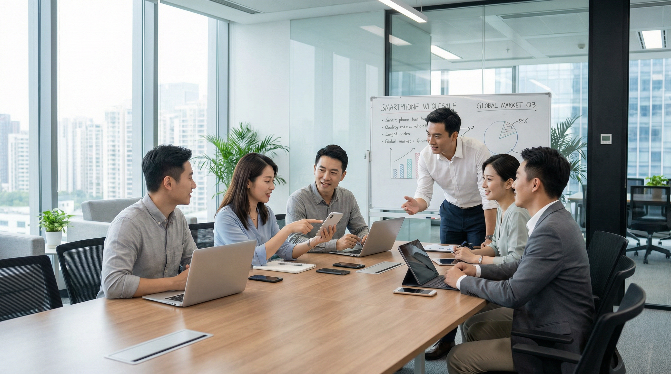 Professional team meeting at PhonePro Global